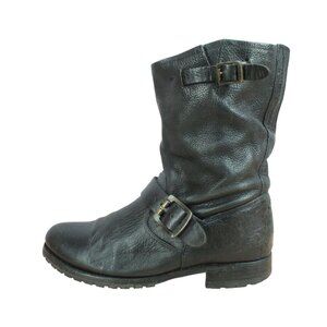 Frye Buckle Straps Mid-Calf Engineer Leather Boots Womens Size 8 Vintage Style